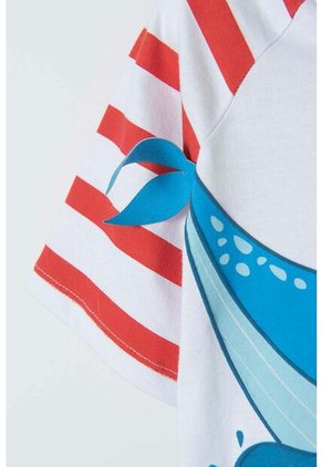 Camiseta Littlemic Blanco Y Rojo Manga Corta Para Niño 2T A 5T 5T