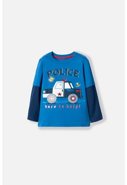 Camiseta LittleMic Azul Manga Larga Para Niño 2T A 5T 5T