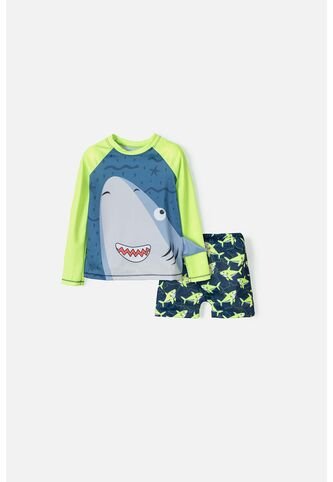 Conjunto De Baño LittleMic Manga Larga Azul Y Verde Para Niño 4T LittleMic