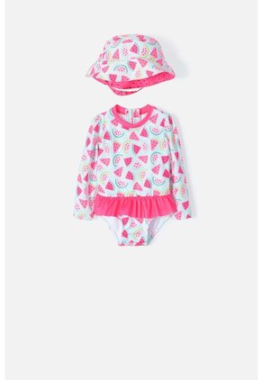 Vestido De Baño LittleMic Con Gorro Azul Y Fucsia Para Bebé Niña 3-6
