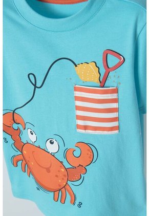 Camiseta Littlemic Turquesa Estampada En Frente Para Niño 2T A 5T 5T