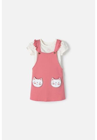 Vestido Tipo Jardinera De LittleMic Rosa Viejo Y Marfil Para Niña 2T A 5T 3T LittleMic