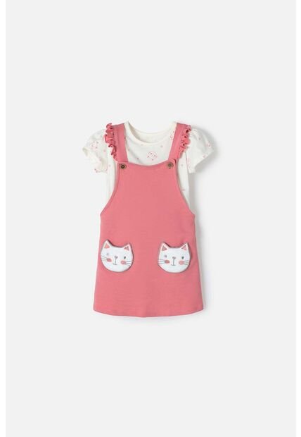 Vestido Tipo Jardinera De LittleMic Rosa Viejo Y Marfil Para Niña 2T A 5T 3T