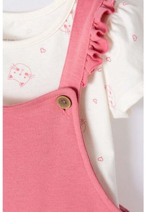 Vestido Tipo Jardinera De LittleMic Rosa Viejo Y Marfil Para Niña 2T A 5T 3T