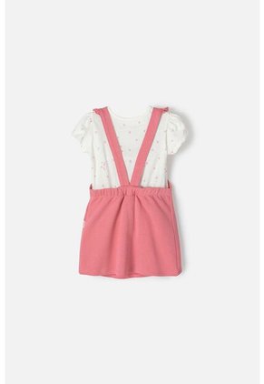 Vestido Tipo Jardinera De LittleMic Rosa Viejo Y Marfil Para Niña 2T A 5T 3T