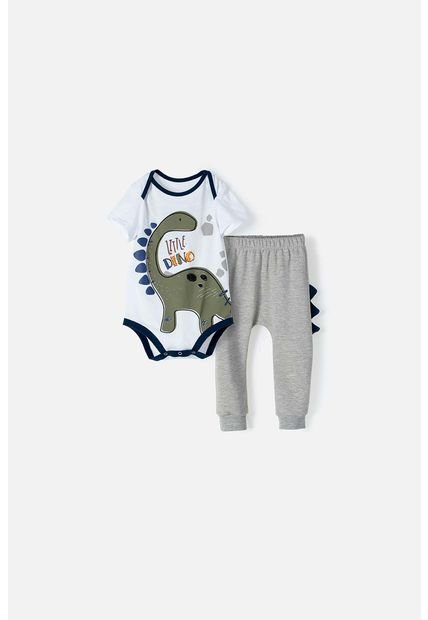 Conjunto LitttleMic Con Pantalón Blanco Y Gris Para Bebé Niño 9-12