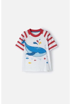 Camiseta Littlemic Blanco Y Rojo Manga Corta Para Niño 2T A 5T 4T