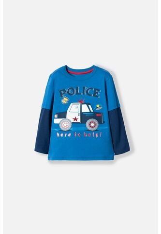 Camiseta LittleMic Azul Manga Larga Para Niño 2T A 5T 3T LittleMic