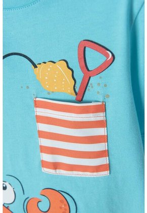 Camiseta Littlemic Turquesa Estampada En Frente Para Niño 2T A 5T 4T