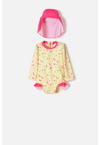 Vestido De Baño De Littlemic Con Gorro Multicolor Para Bebé Niña 3-6 LittleMic