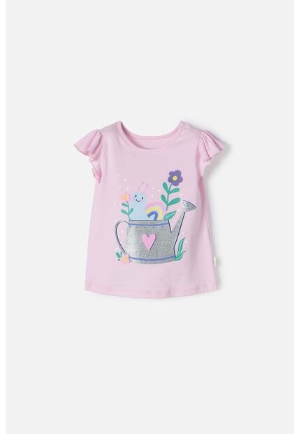 Camiseta Littlemic Rosada Con Estampado En Frente Para Niña 2T A 5T 4T