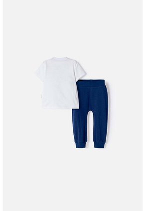 Conjunto LittleMic Blanco Y Azul Manga Corta Para Bebé Niño 6-9