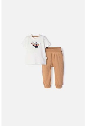 Conjunto LittleMic Marfil Y Café Manga Corta Para Bebé Niño 9-12