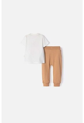 Conjunto LittleMic Marfil Y Café Manga Corta Para Bebé Niño 9-12