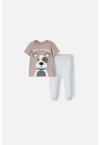 Conjunto  De LittleMic Con Pantalón Largo Gris Y Taupe Para Bebé Niño 3-6 LittleMic