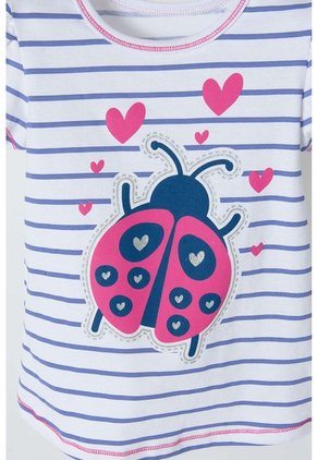 Camiseta Littlemic Blanca Con Azul Y Brillos Para Niña 2T A 5T 4T