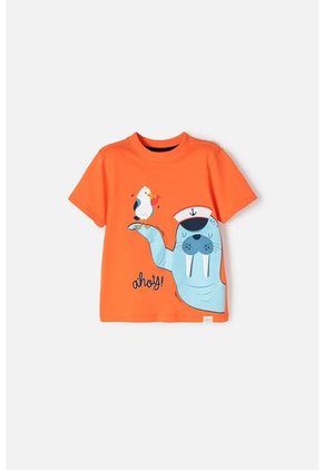 Camiseta Littlemic Naranja Manga Corta Para Niño 2T A 5T 3T