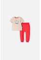 Conjunto LittleMic Caqui Y Rojo Estampado En Frente Para Bebé Niño 9-12 de LittleMic