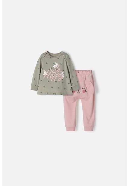 Pijama De LittleMic Con Pantalón Largo Verde Y Palo Rosa Para Bebé Niña 12-18