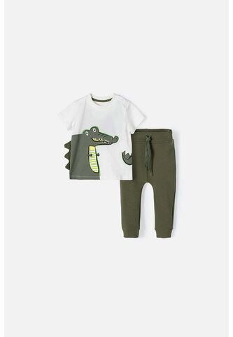 Conjunto LittleMic  Con Pantalón Verde Y Blanco Para Bebé Niño 9-12 LittleMic