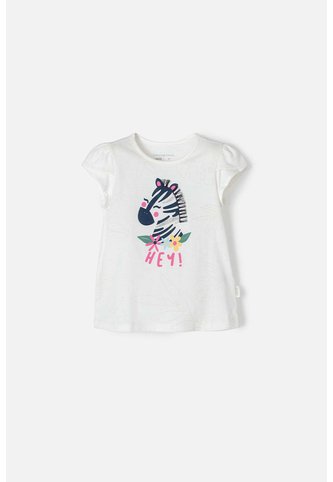 Camiseta De Littlemic Manga Corta Marfil Para Niña 2T A 5T 2T LittleMic