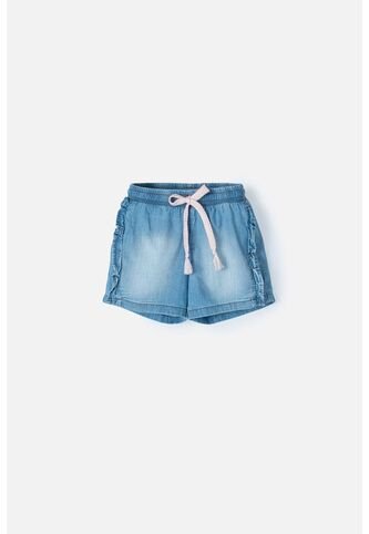 Short LittleMic En Denim Tono Medio Con Elástico En Cintura Para Niña 2T A 5T 2T LittleMic