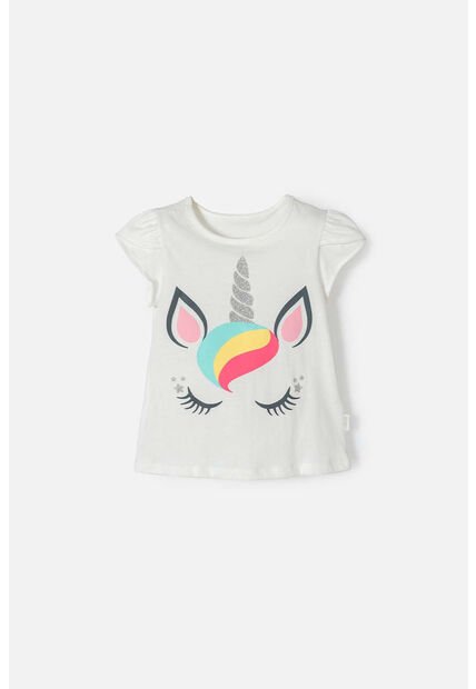 Camiseta De LittleMic Manga Corta Marfil Para Niña 2T A 5T 2T