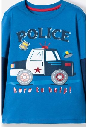 Camiseta LittleMic Azul Manga Larga Para Niño 2T A 5T 3T