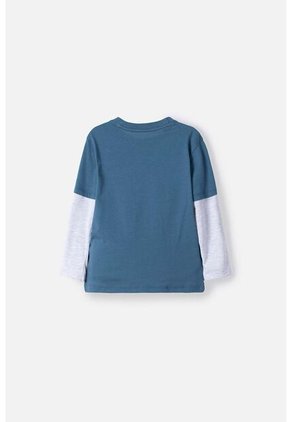 Camiseta LittleMic Azul Y Gris Estampada En Frente Para Niño 2T A 5T 3T