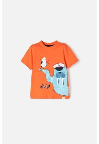 Camiseta Littlemic Naranja Manga Corta Para Niño 2T A 5T 4T LittleMic