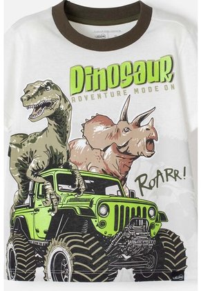 Pijama De LittleMic Manga Corta Marfil Y Verde Para Niño 2T A 5T 2T