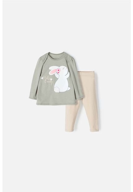 Conjunto LittleMic Verde Y Caqui Manga Larga Para Bebé Niña 18-24