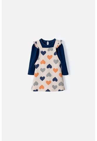 Vestido LittleMic Tipo Jardinera Azul Y Caqui Para Bebé Niña 3-6 LittleMic