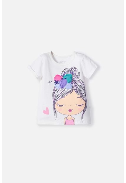 Camiseta LittleMic Marfil Manga Corta Para Niña 2T A 5T 4T