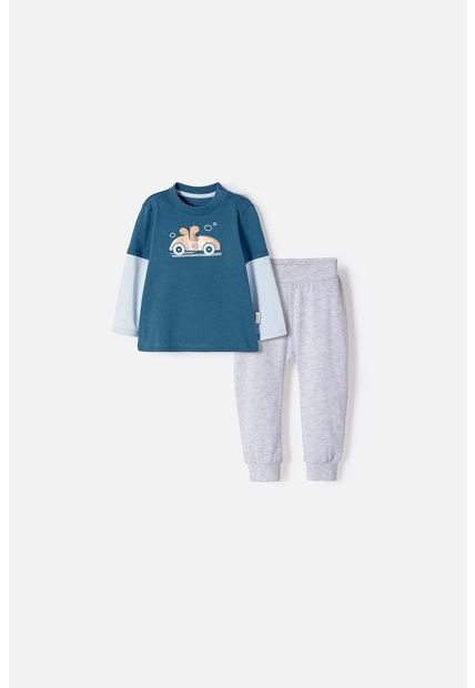 Conjunto LittleMic Azul Y Girs Manga Corta Para Bebé Niño 18-24