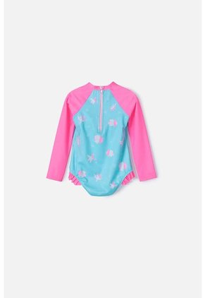 Vestido De Baño LittleMic Rosado Y Azul Manga Larga Para Niña 2T A 5T 5T