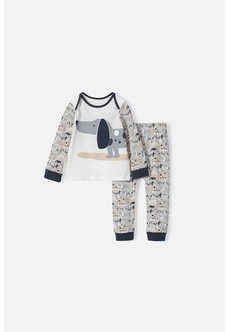 Pijama LittleMic Gris Y Marfil De Manga Larga Para Bebé Niño 12-18 LittleMic