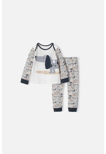 Pijama LittleMic Gris Y Marfil De Manga Larga Para Bebé Niño 12-18