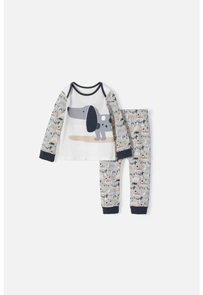 Pijama LittleMic Gris Y Marfil De Manga Larga Para Bebé Niño 12-18