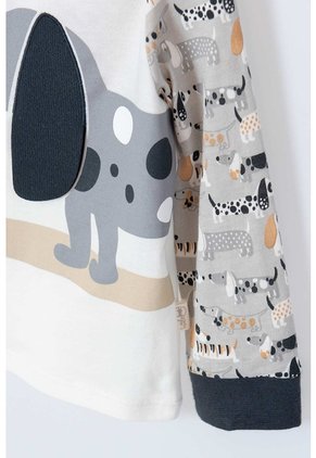 Pijama LittleMic Gris Y Marfil De Manga Larga Para Bebé Niño 12-18