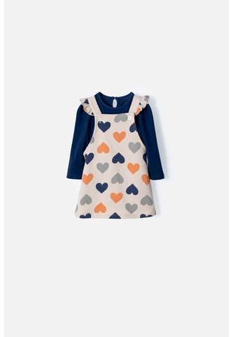Vestido LittleMic Tipo Jardinera Azul Y Caqui Para Bebé Niña 18-24 LittleMic
