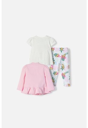 Conjunto De LittleMic X3 Piezas Marfil Y Rosado Para Bebé Niña 6-9