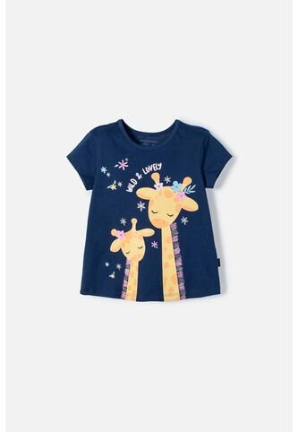 Camiseta De Littlemic Manga Corta Azul Para Niña 2T A 5T 5T LittleMic