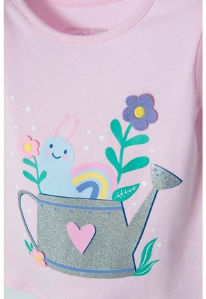Camiseta Littlemic Rosada Con Estampado En Frente Para Niña 2T A 5T 3T