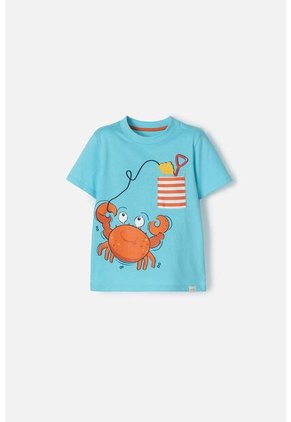 Camiseta Littlemic Turquesa Estampada En Frente Para Niño 2T A 5T 3T