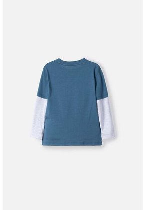 Camiseta LittleMic Azul Y Gris Estampada En Frente Para Niño 2T A 5T 4T