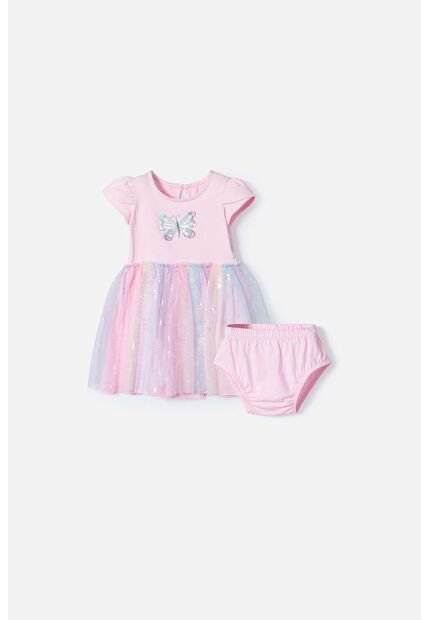 Vestido De Littlemic Manga Corta Rosado Para Bebé Niña 6-9