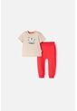 Conjunto LittleMic Caqui Y Rojo Estampado En Frente Para Bebé Niño 12-18 de LittleMic