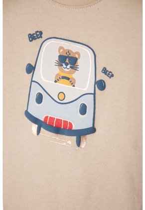 Conjunto LittleMic Caqui Y Rojo Estampado En Frente Para Bebé Niño 12-18