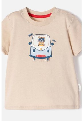 Conjunto LittleMic Caqui Y Rojo Estampado En Frente Para Bebé Niño 12-18